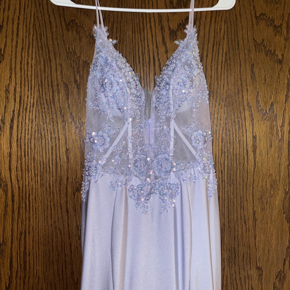 Lilac Beaded Spaghetti-Strap Prom Dress